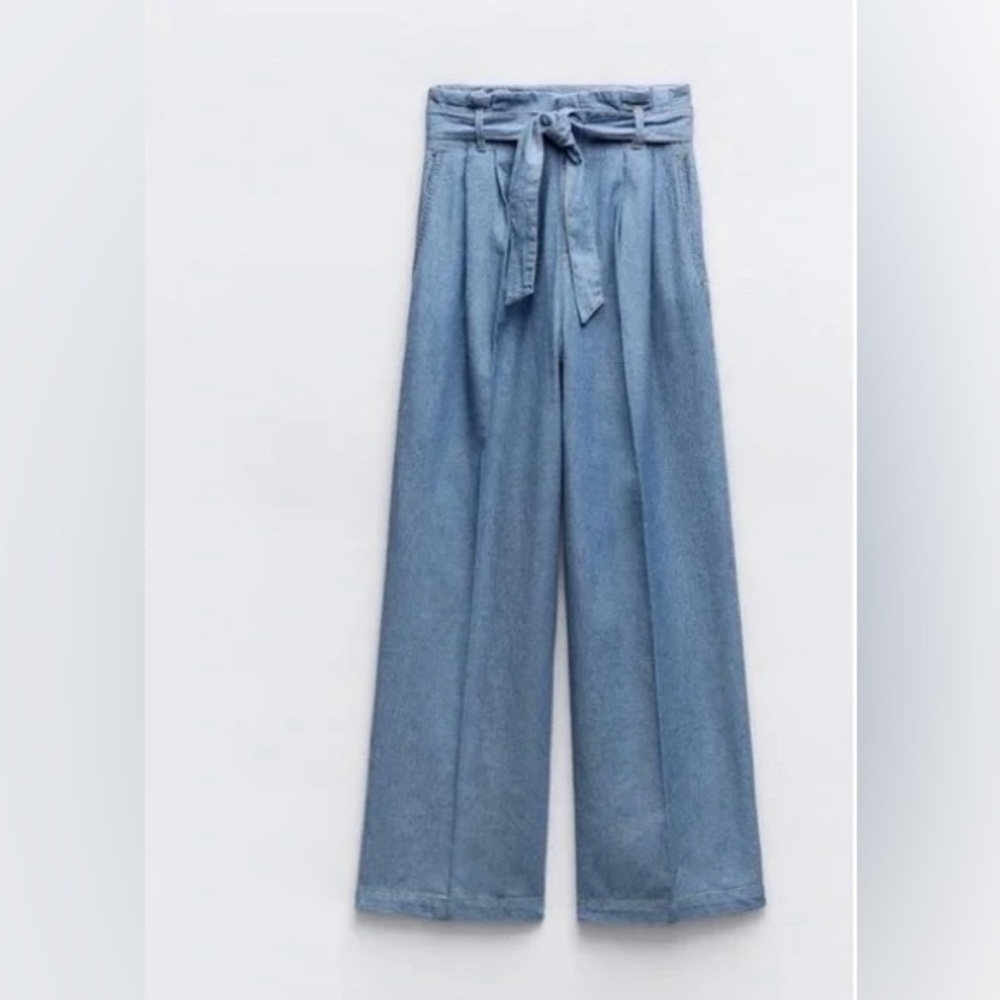 NWT Zara Denim Paperbag Wide-leg High-Waisted Trousers XL